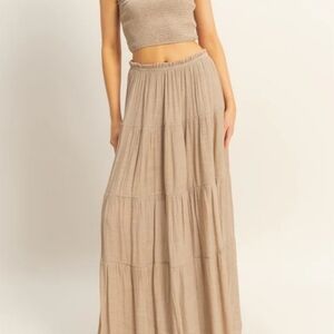 Elegant Tan Maxi Skirt With Matching Top